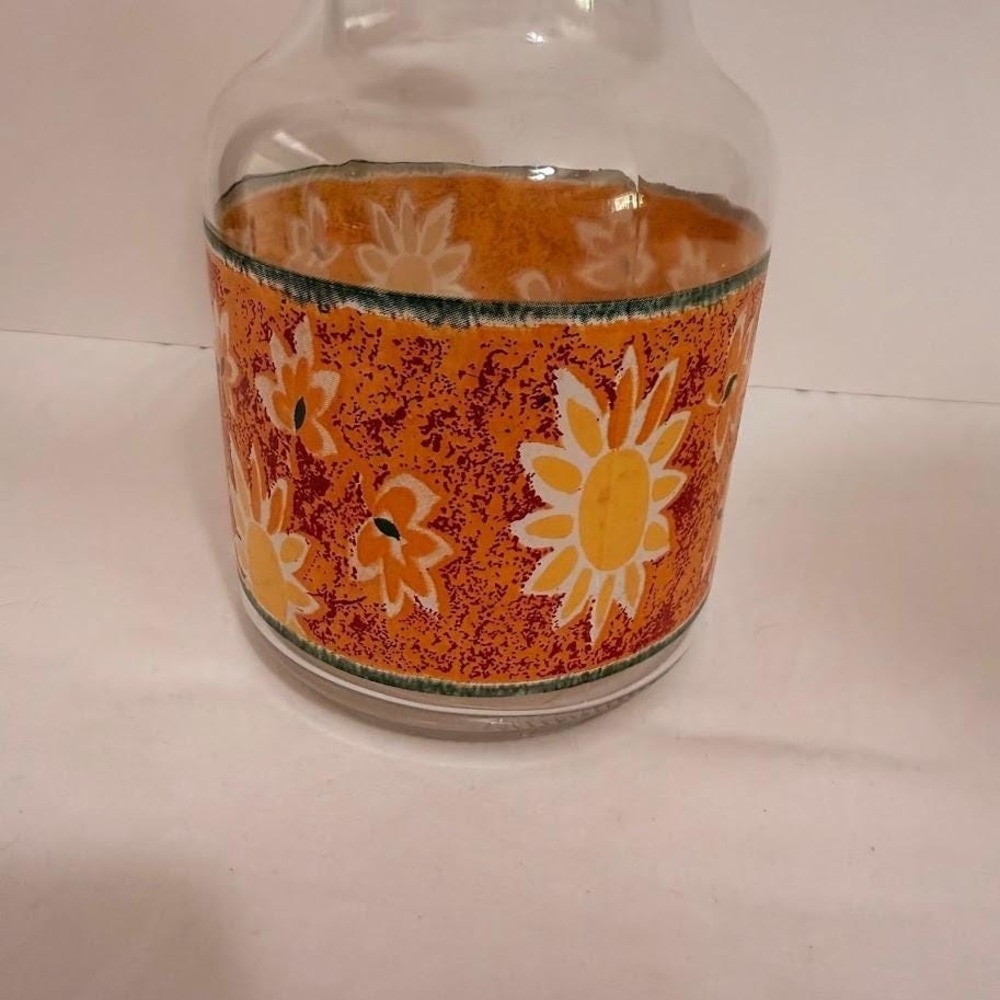 Vintage KIG Glass Carafe Sunflower Floral Orange Retro Juice Pitcher Mid Century - Picture 10 of 10